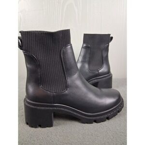 Steve Madden Zappa Lug Sole Bootie Womens 9 Black Chunky Heel Treads Grunge Goth